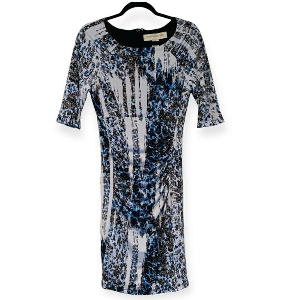 Carmen Marc Valvo Ruched Abstract Print Dress 6
